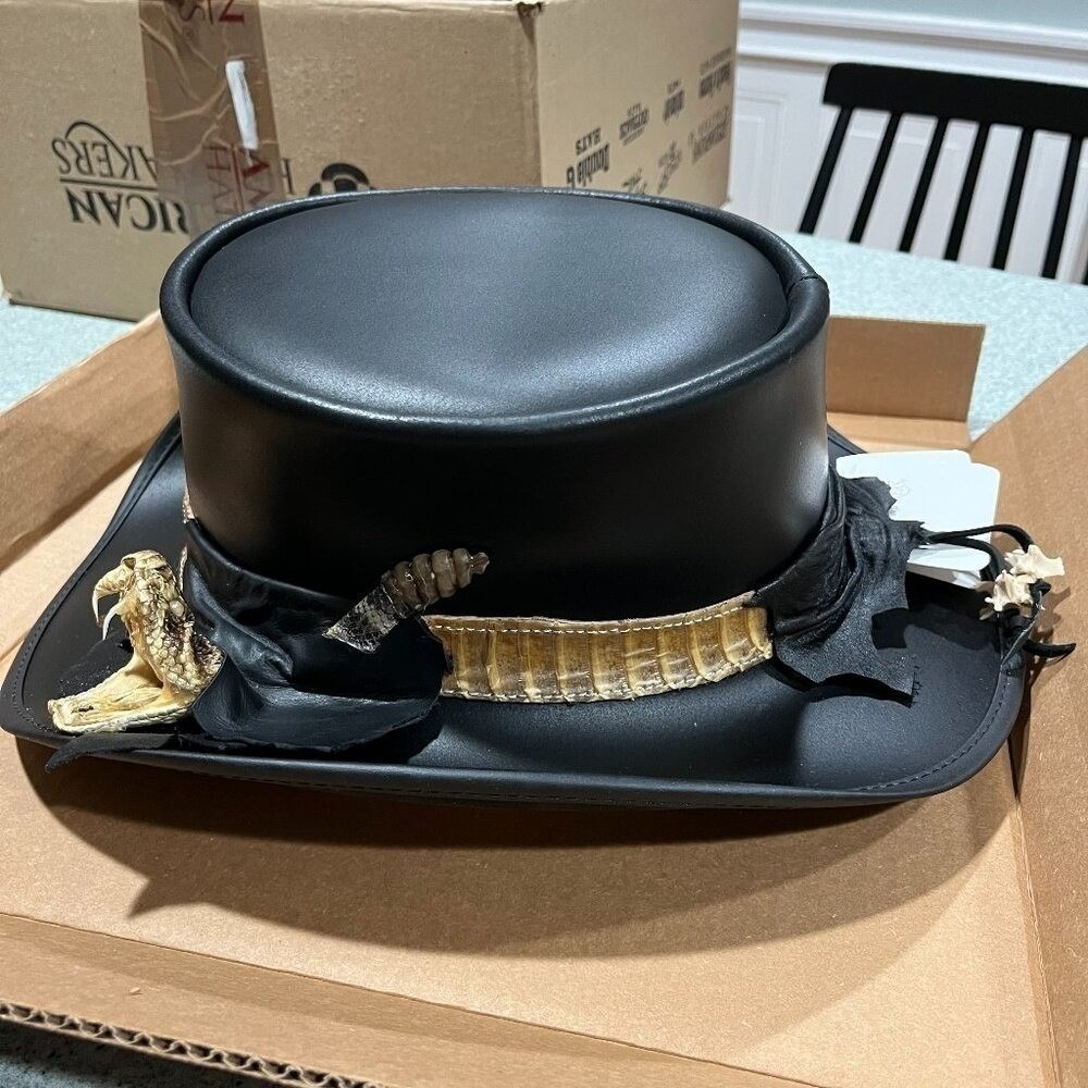 American Hat Makers One Sz Black Leather Top Rattlesnake Band Pale Rider